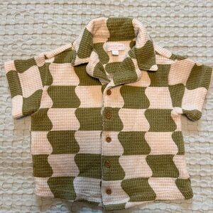 Toddler Green and Cream Wavy Checkered Shirt